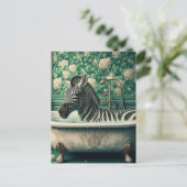 Funny Zebra in einer Badewanne Blühendes Badezimme Postkarte (Stehend Vorderseite)