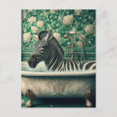 Funny Zebra in einer Badewanne Blühendes Badezimme Postkarte (Vorderseite)