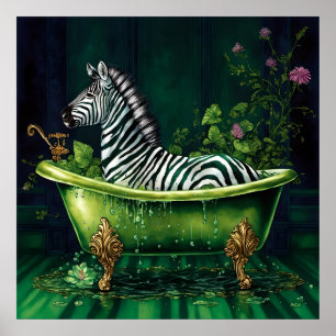 Funny Zebra in einer grünen Badewanne Poster