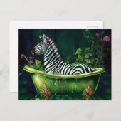 Funny Zebra in einer grünen Badewanne Postkarte (Vorne/Hinten)
