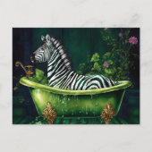 Funny Zebra in einer grünen Badewanne Postkarte (Vorderseite)