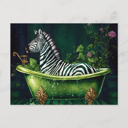 Funny Zebra in einer grünen Badewanne Postkarte (Vorderseite)