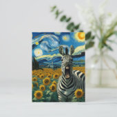 Funny Zebra in Imitate Van Gogh Sonnenblumen Feld Postkarte (Stehend Vorderseite)