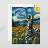 Funny Zebra in Imitate Van Gogh Sonnenblumen Feld Postkarte (Vorne/Hinten)
