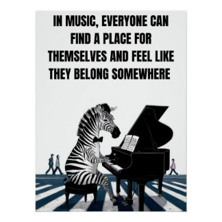 Funny Zebra Poster, Retro Music Poster