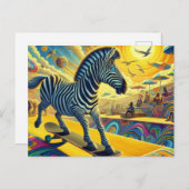 Funny Zebra Skateboarding Postkarte (Vorne/Hinten)