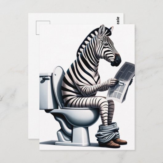 Funny Zebra über Toilettenlesen Zeitung Postkarte (Vorne/Hinten)