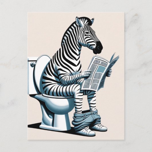 Funny Zebra über Toilettenlesen Zeitung Postkarte (Vorderseite)