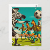Funny Zebra und Pferd-Fußball-Spiel Postkarte (Vorne/Hinten)