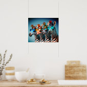 Funny Zebras Niedlich Zoo Animals Party Hats Brill Poster (Küche)