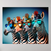 Funny Zebras Niedlich Zoo Animals Party Hats Brill Poster (Vorne)