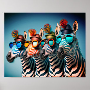 Funny Zebras Niedlich Zoo Animals Party Hats Brill Poster