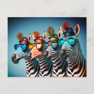 Funny Zebras Niedlich Zoo Animals Party Hats Brill Postkarte