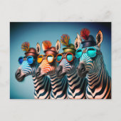 Funny Zebras Niedlich Zoo Animals Party Hats Brill Postkarte (Vorderseite)
