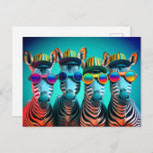 Funny Zebras Niedlich Zoo Animals Party Hats Brill Postkarte (Vorne/Hinten)
