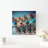 Funny Zebras Niedlich Zoo Animals Party Hats Brill Quadratische Wanduhr (Zuhause)