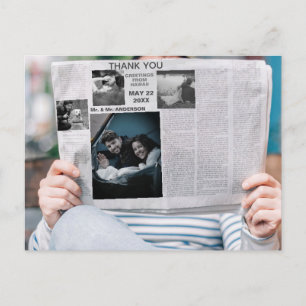 Funny Zeitung Custom Foto vielen Dank Einladungspostkarte