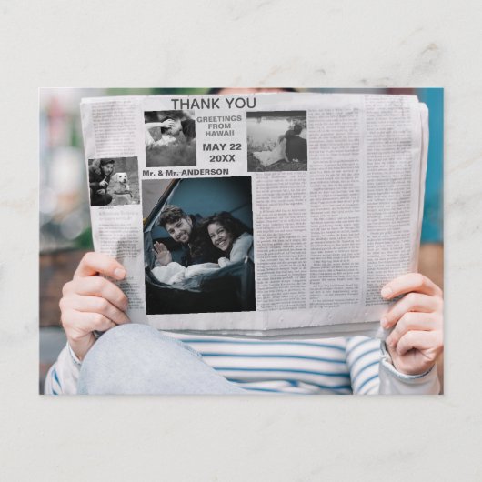 Funny Zeitung Custom Foto vielen Dank Einladungspostkarte (Vorderseite)