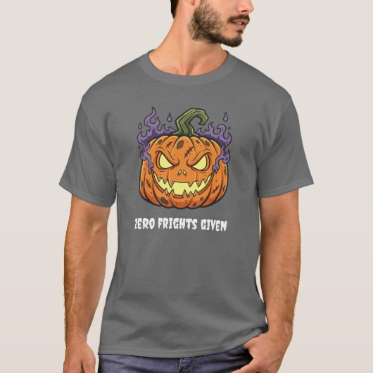Funny 'Zero Frights Given' Spooky Pumpkin Cartoon T-Shirt (Vorderseite)