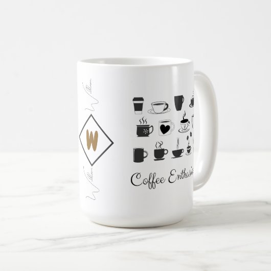 Funny Zitat (Coffein Meme, Joke, Custom Monogram Kaffeetasse (VorderseiteRechts)