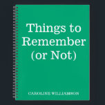 Funny Zitat für vergessene Menschen Individuelle N Notizblock<br><div class="desc">Dieses personalisierte Spiralheft bringt eine Touch Spaß in den Tagesablauf mit dem spielerischen Cover "Things to Remember (or Not)". Der minimalistisch grüne Hintergrund und der fett-weiße Schriftart machen das Hotel zu einem eleganten und funktionalen Hotel, das sich perfekt eignet, um wichtige Erinnerungen zu vereinen oder einfach nur zu verweilen. Dieses...</div>