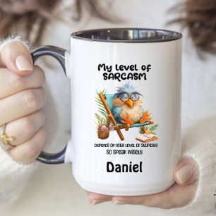 Funny Zitat Grumpy Bird My Level of Sarcasm Zweifarbige Tasse