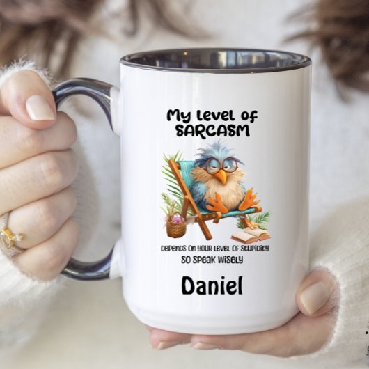Funny Zitat Grumpy Bird My Level of Sarcasm Zweifarbige Tasse