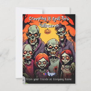 Funny Zombie Familie Spookie Cartoon Halloween Postkarte