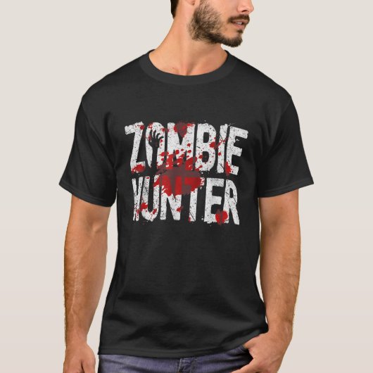 Funny Zombie Hunter Halloween Kostümblutplatte T-Shirt (Vorderseite)