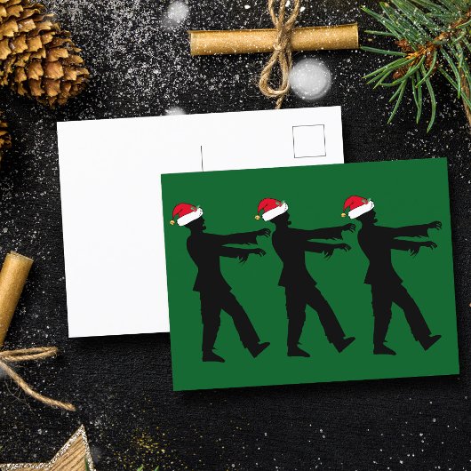 Funny Zombie in Weihnachtsmannmützen Grün Weihnach Postkarte
