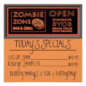 Funny Zombie Zone BYOB bringen Ihr eigenes Gehirn Poster (Vorderseite)