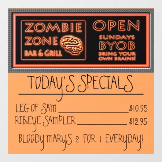 Funny Zombie Zone Halloween Fensteraufkleber (Blatt)