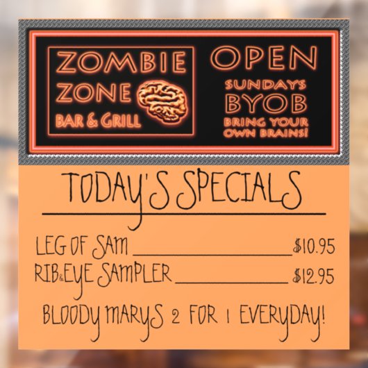 Funny Zombie Zone Halloween Fensteraufkleber (Blatt 2)