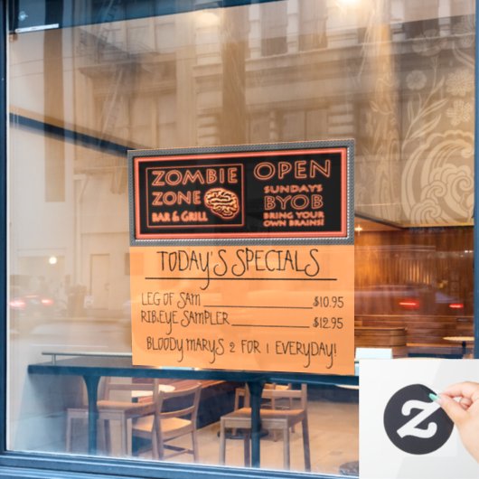 Funny Zombie Zone Halloween Fensteraufkleber (Café-Fenster)