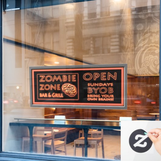 Funny Zombie Zone Halloween Fensteraufkleber (Café-Fenster)