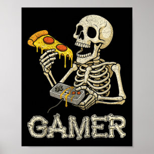 Funny Zza Gamer Skeleton Gamer Teen Boys Video Gam Poster
