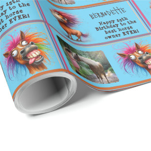 FunnyHorse Birthday Foto Name Sentiment Geschenkpapier