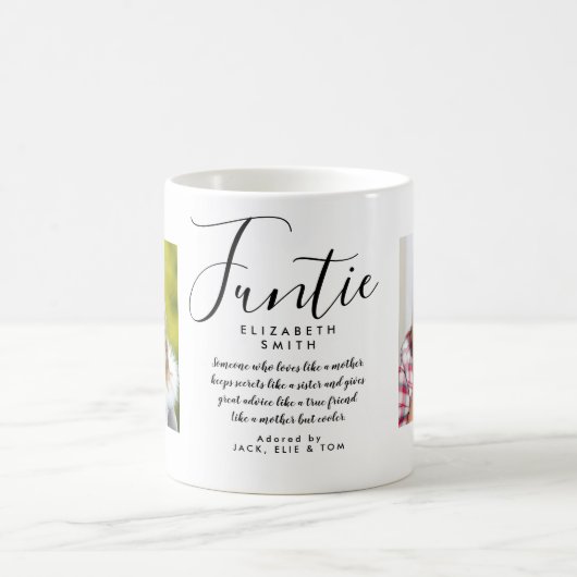 Funtie Elegantes Script Spaß Tante Quote Foto Kaffeetasse (Mittel)