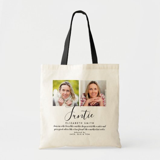 Funtie Modern Script Auntie Quote Foto Tragetasche (Vorne)