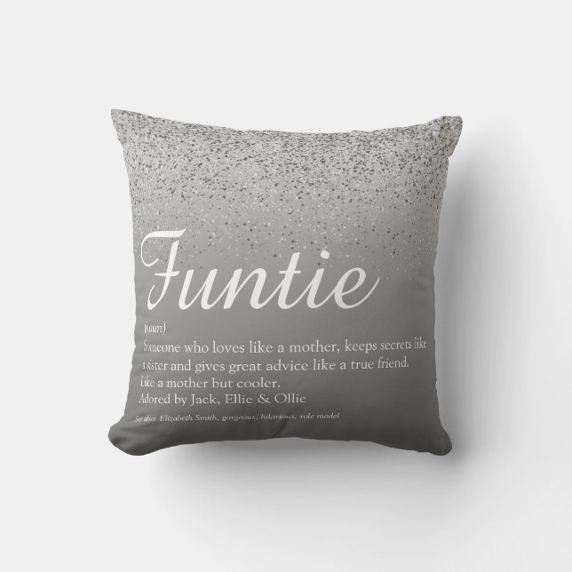 Funtie Tunt Tuntie Definition Silver Glitzer Kissen (Vorderseite)