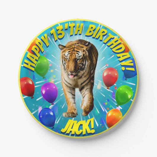 Funy Tiger Balloon Geburtstag Pappteller (Vorderseite)