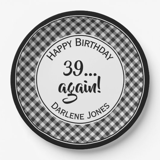 Für alle Altersgruppen Geburtstag Black Gingham Ka Pappteller (Vorderseite)