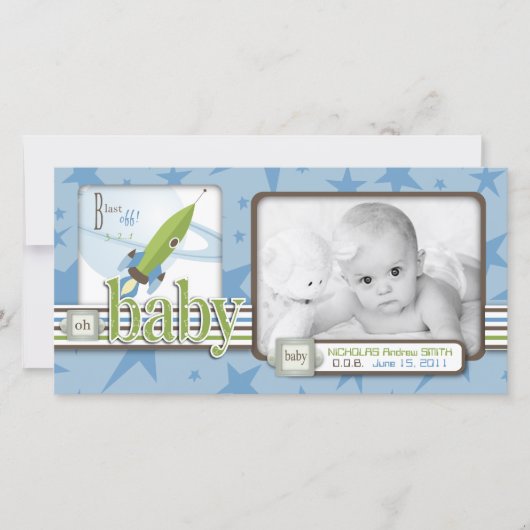 Für Baby Boy Foto Card Ankündigung (Vorderseite)
