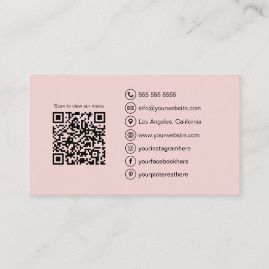 Für Bäckereien angepasster QR-Code Rosa Visitenkarte (Rückseite)