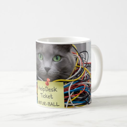 Fur-Ball, IT / Help Desk Mug, Office Fun Cats Kaffeetasse (VorderseiteRechts)