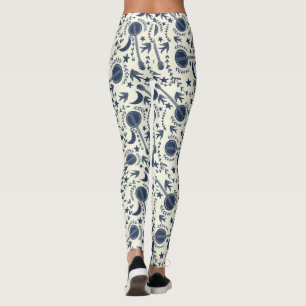 Für Banjo Spieler Muster Blue und Cream Folk Art Leggings