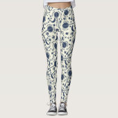 Für Banjo Spieler Muster Blue und Cream Folk Art Leggings (Vorderseite)