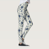 Für Banjo Spieler Muster Blue und Cream Folk Art Leggings (Rechts)