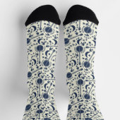 Für Banjo Spieler Muster Blue und Cream Folk Art Socken (Oben)