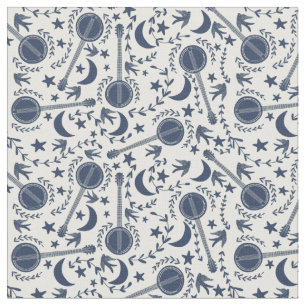 Für Banjo Spieler Muster Blue und Cream Folk Art Stoff